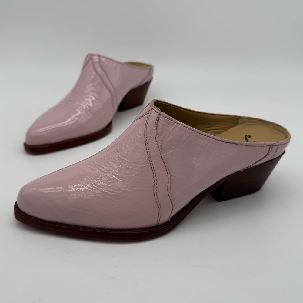 New Free People Frontier Pink Patent Leather Pointed Toe Mule Size 36
